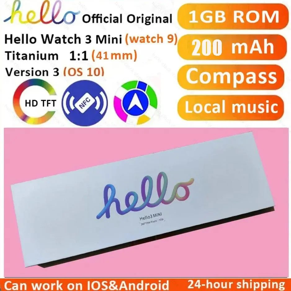 여성용 Hello 3 미니 스마트 워치, 블루투스 통화, 1GB ROM, 로컬 음악 사진 앨범, 41mm 미니 여성 스마트 워치 2024, 1.75 인치, 신제품