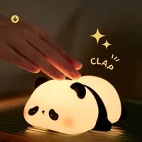 Panda-Shaped LED Night Light - USB Rechargeable Silicone Timer Lamp with Soft Glow for Kids' Bedroom  &  Nursery Decor 2
