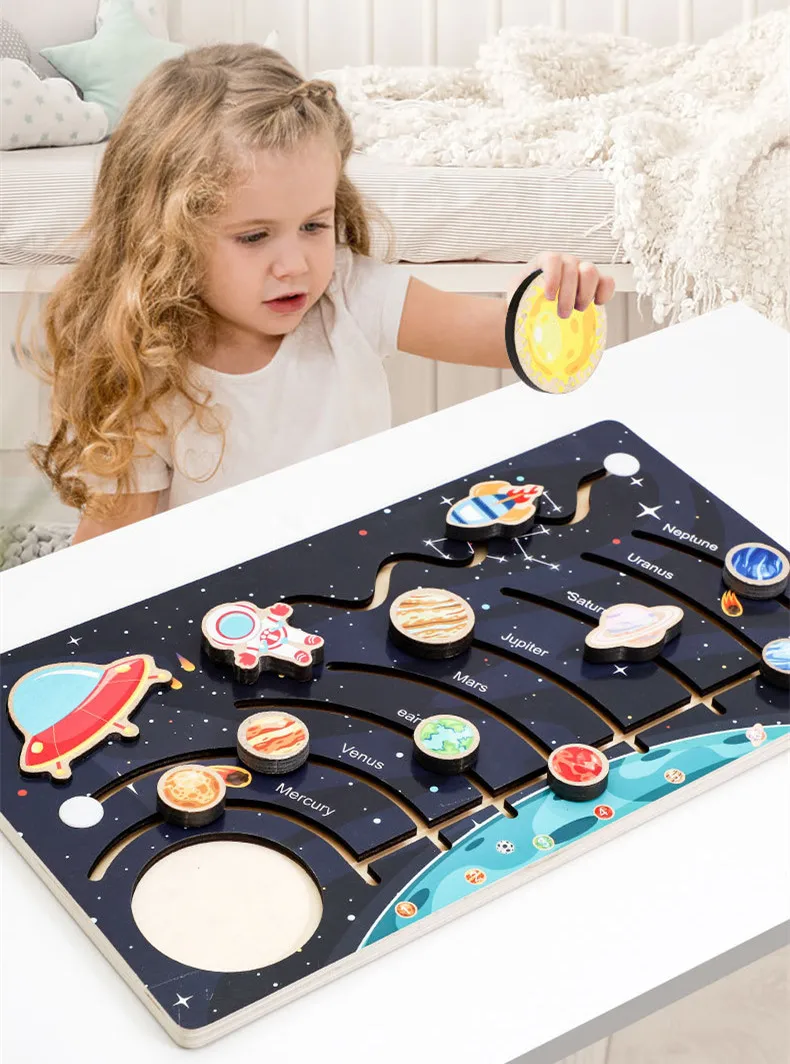 

[Funny] Wooden solar system Locomotion cognition planet knowledge Logical thinking puzzle board game Toys baby birthday gift