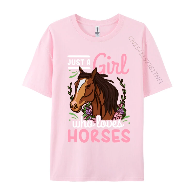 Fashionable Pure Cotton T Shirts for Men Short Sleeve Gift Tees Cute Summer/Autumn Crewneck T-Shirt cosie Wholesale Horse Just A Girl Who Loves Horses Riding Show Jumping pink