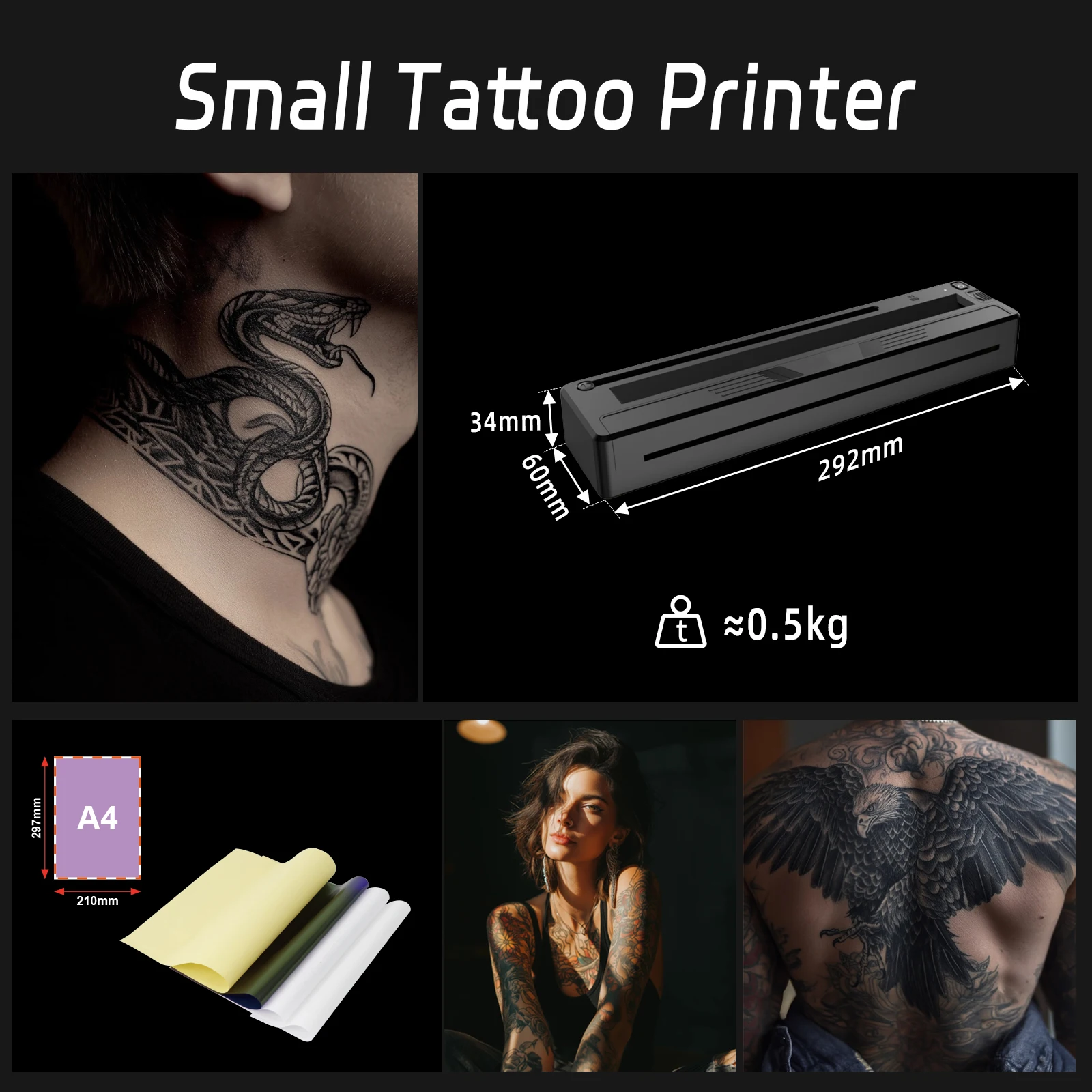 M8 Inkless Thermal Tattoo Printer Portable Bluetooth Wireless A4