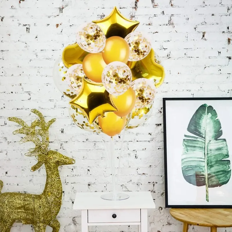 Festive Rose Gold Mix Star Heart Confetti Latex Balloons Birthday Party Decorations Wedding Anniversary Supplies Party Decor