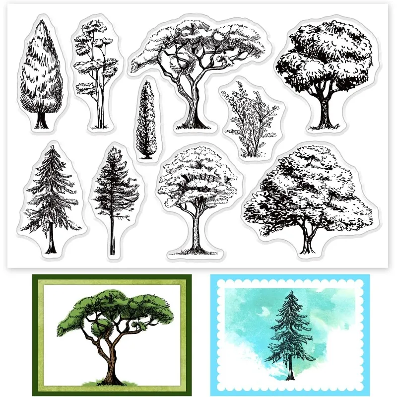 1Sheet Various Trees Clear Stamp Landscape Silicone Clear Stamp Natural Plant Rubber Stamps for Scrapbook Journal Card Making clear stamps clear rubber stamps