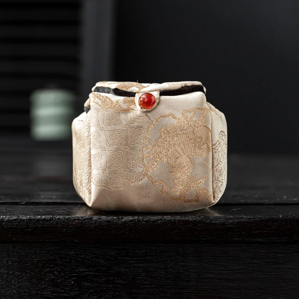 Retro Brocade Tea Bag Brocade Fabric Portable Tea Cozies Entangled Lotus Pattern Thickened Pot Bag Camping