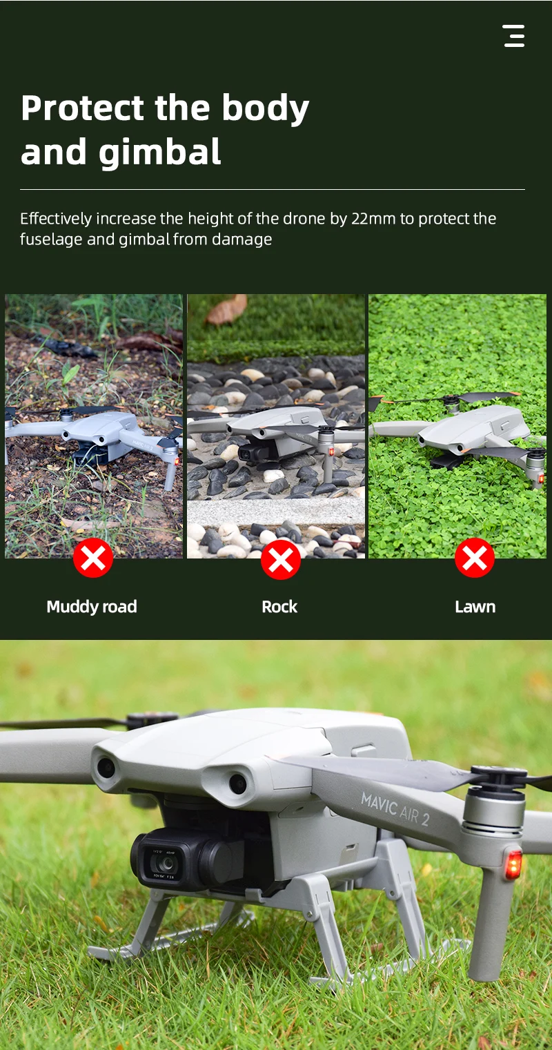 increase the height of the drone by 22mm to protect the fuselage and gimbal