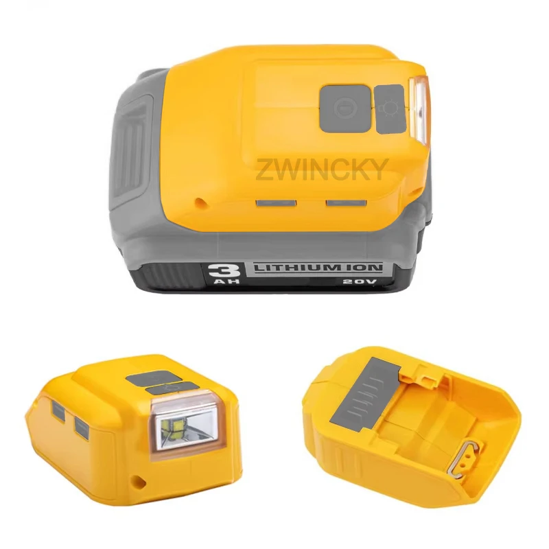 DCB090 전원 충전기 컨버터 배터리 어댑터 (디월트 18V 20V 리튬 배터리용) USB 타입 C DC 12V LED 작업등 포함
