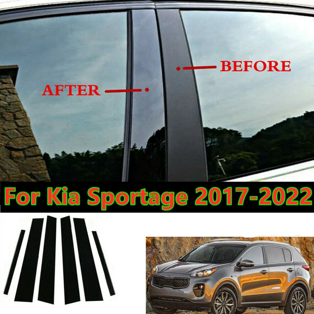 

New 6pcs Set Door Window Trim Pillar Posts Piano Molding Cover Fit For Kia Sportage 2017-2022
