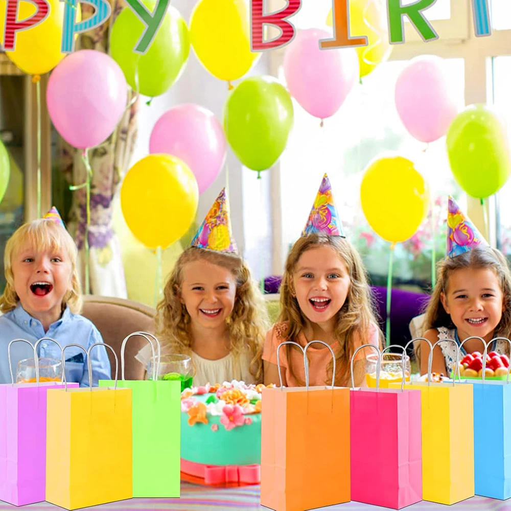5/10/15Pcs Bunte Einkaufen Geschenk Taschen Kraft Papier Party Favor Taschen Mit Griffen Kinder Geburtstag Baby dusche Hochzeit Dekorationen – Detail 4