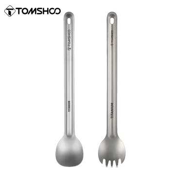 Tomshoo 티타늄 긴 손잡이 스푼 스포크 세트, 야외 휴대용 매트 마감, 저녁 스포크 커트레이 캠핑 배낭 여행 장비