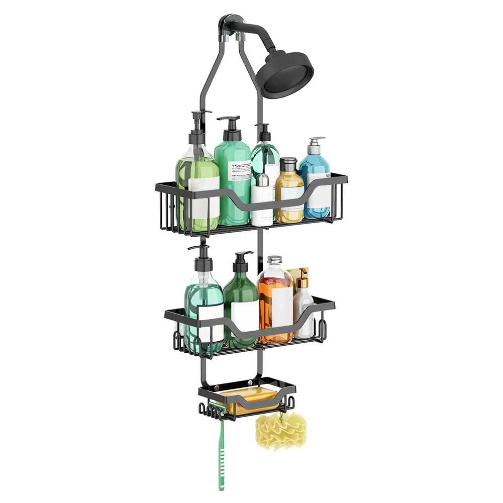 3 Tier Hanging Shower Head Caddy Multifunctonal Over The Shower Storage Rack  No Drilling Rustproof for Shampoo Conditioner Soap - AliExpress
