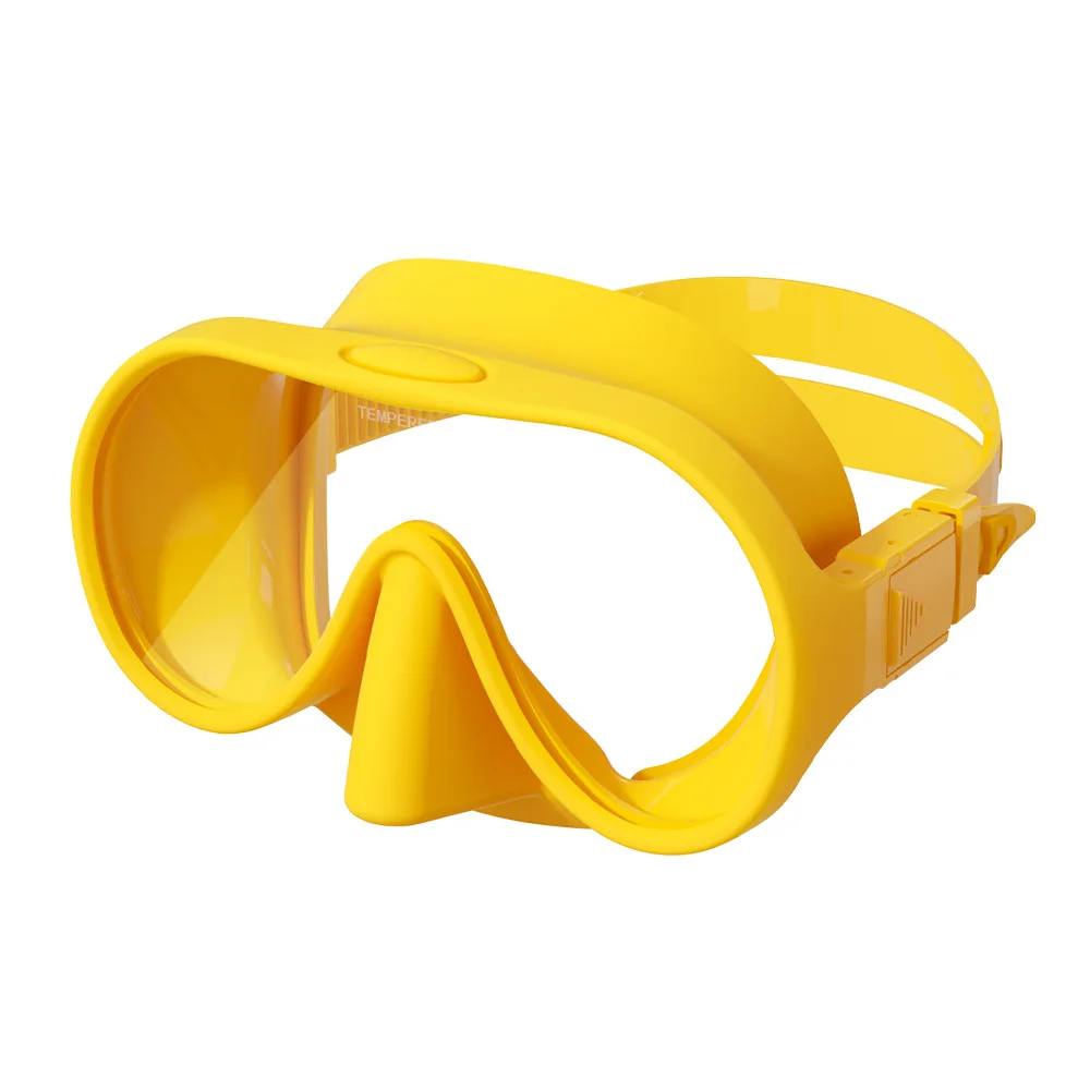Low-capacity rimless diving glasses for adults-Liquid silicone mask-Anti-fog tempered glass snorkeling mirror