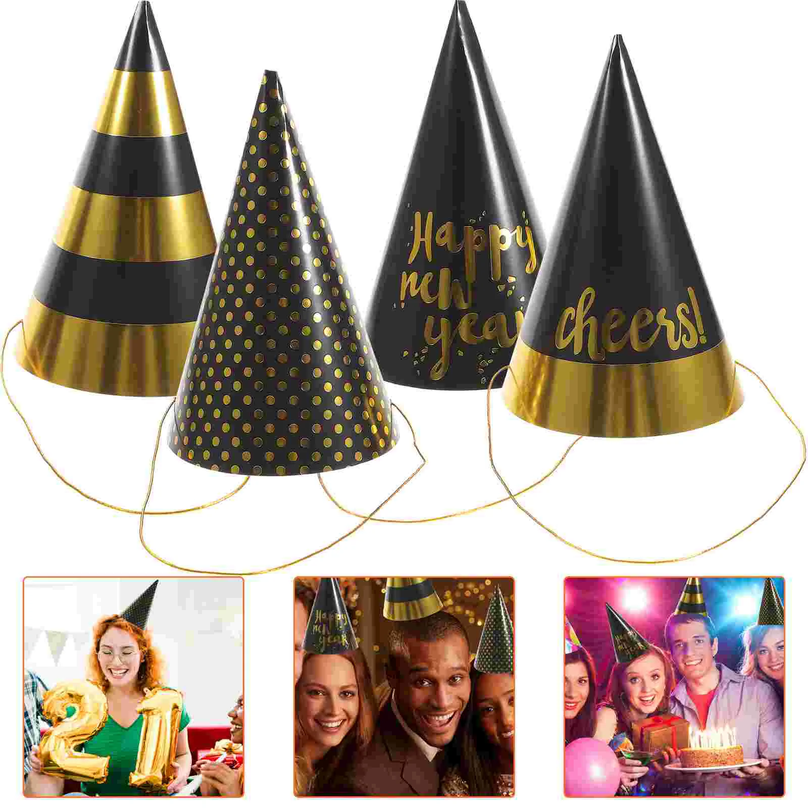 

New Years Party Hats Cone Hats Decorative Novel Party Supplies Shiny Party Favor for Guest Children (Mixed Pattern)