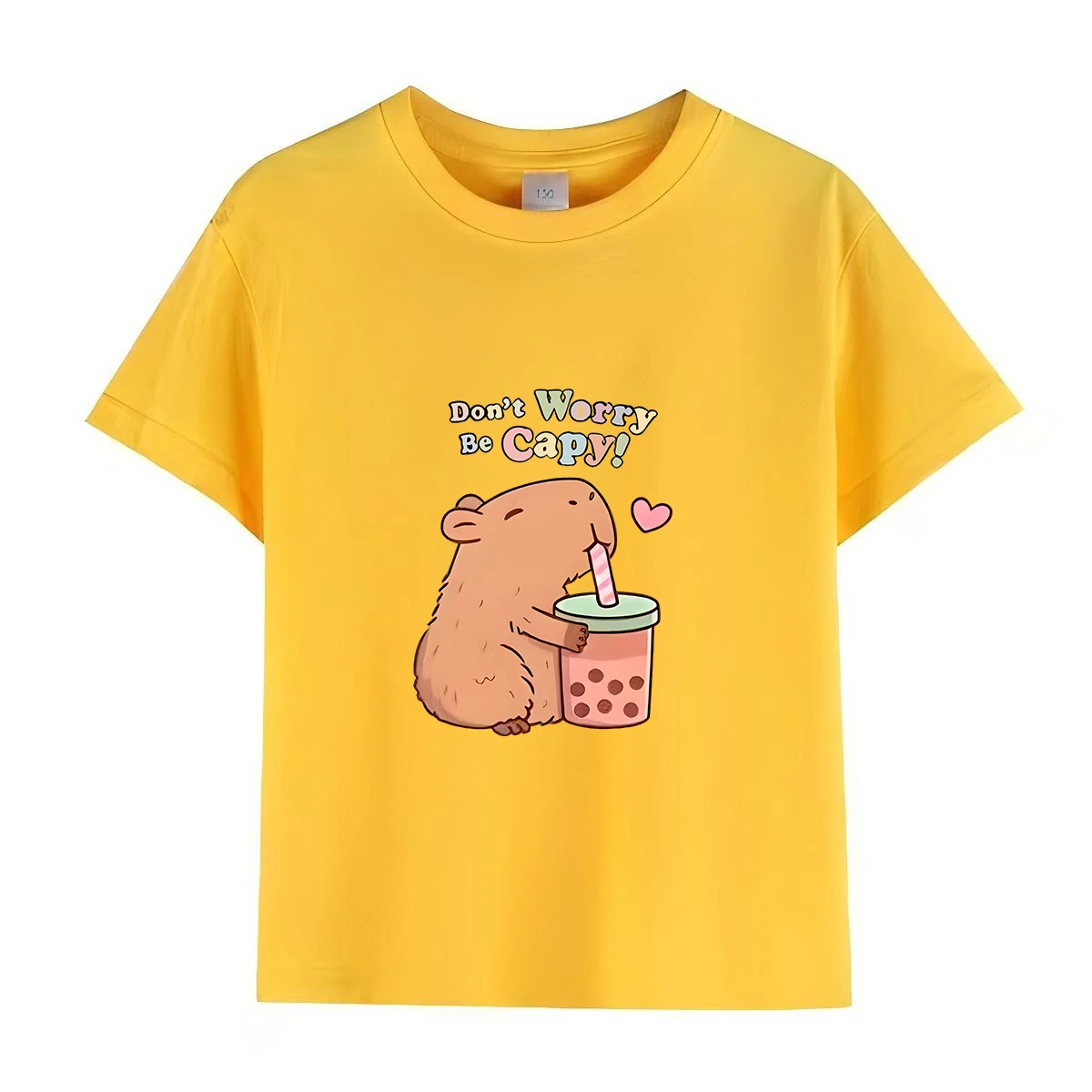 Capybara Kids Summer Cartoon Print 100% Cotton Short Sleeve Crewneck Casual Girls' Fashion Tee