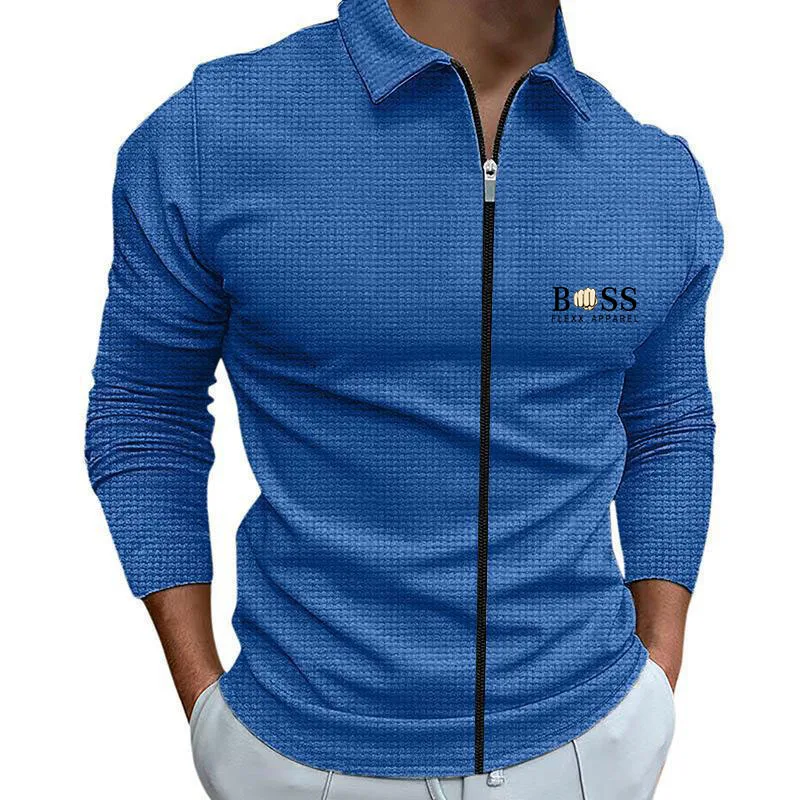 

2023 New Spring and Autumn Men's Fashion Waffle Breathable Sweat-absorbing Casual Zipper Long Sleeve Shopping Travel Top