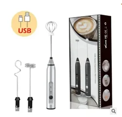 Compact USB Rechargeable Handheld Milk Frother and Food Blender (Silver)