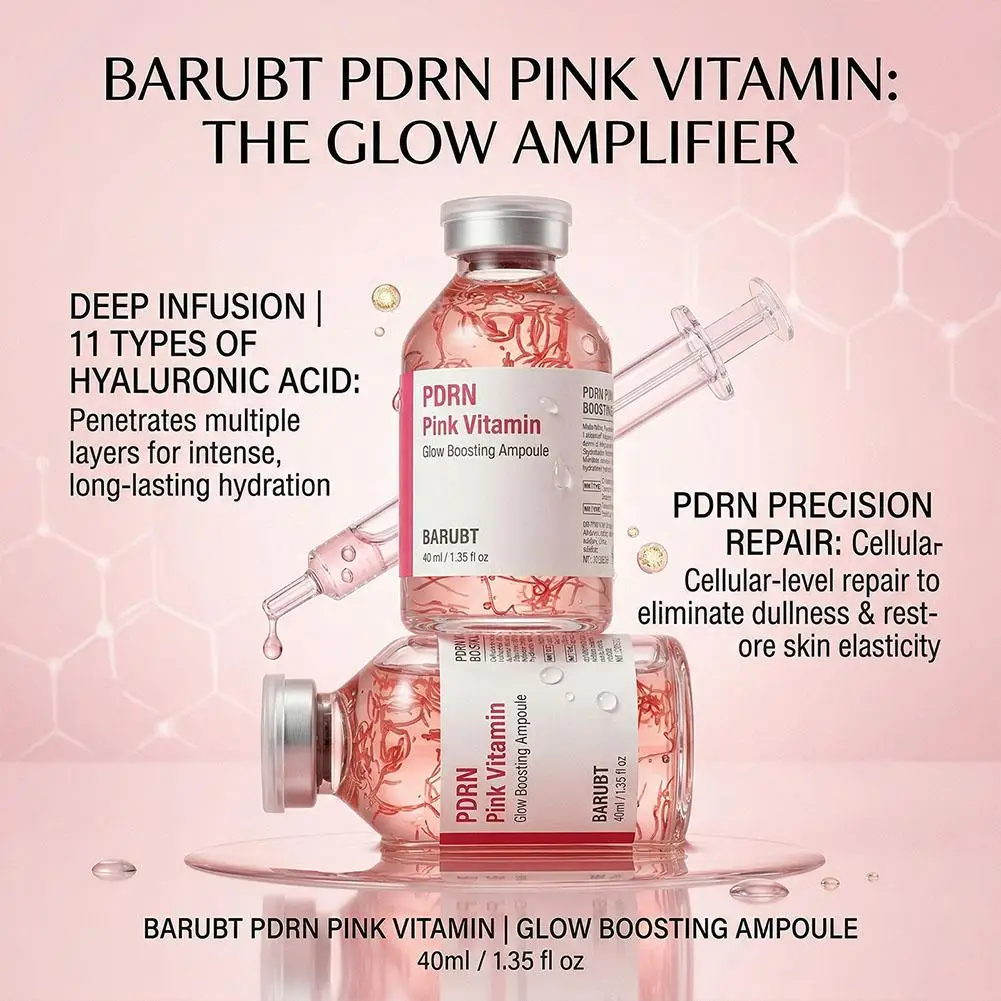 PDRN Pink Vitamin Glow Boosting Ampoule 40ml Salmon DNA Serum For Skin Regeneration Hydrating Hyaluronic Acid Anti-Aging Essence - immagine 3