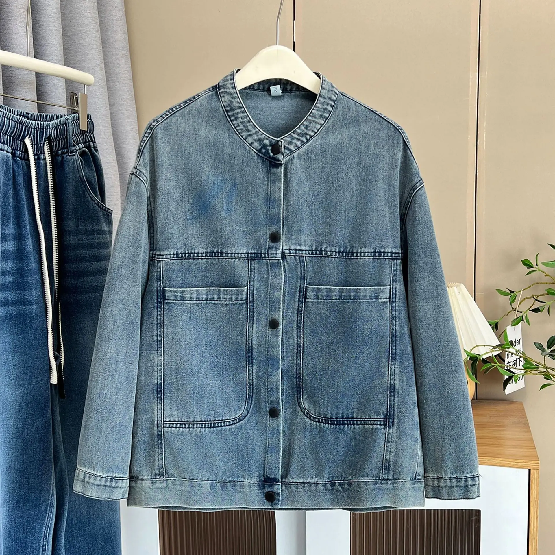 XXXXL Fashion Plus Size Women's Denim Jacket Autumn New Simple Casual And Versatile Retro Cardigan Coats 773