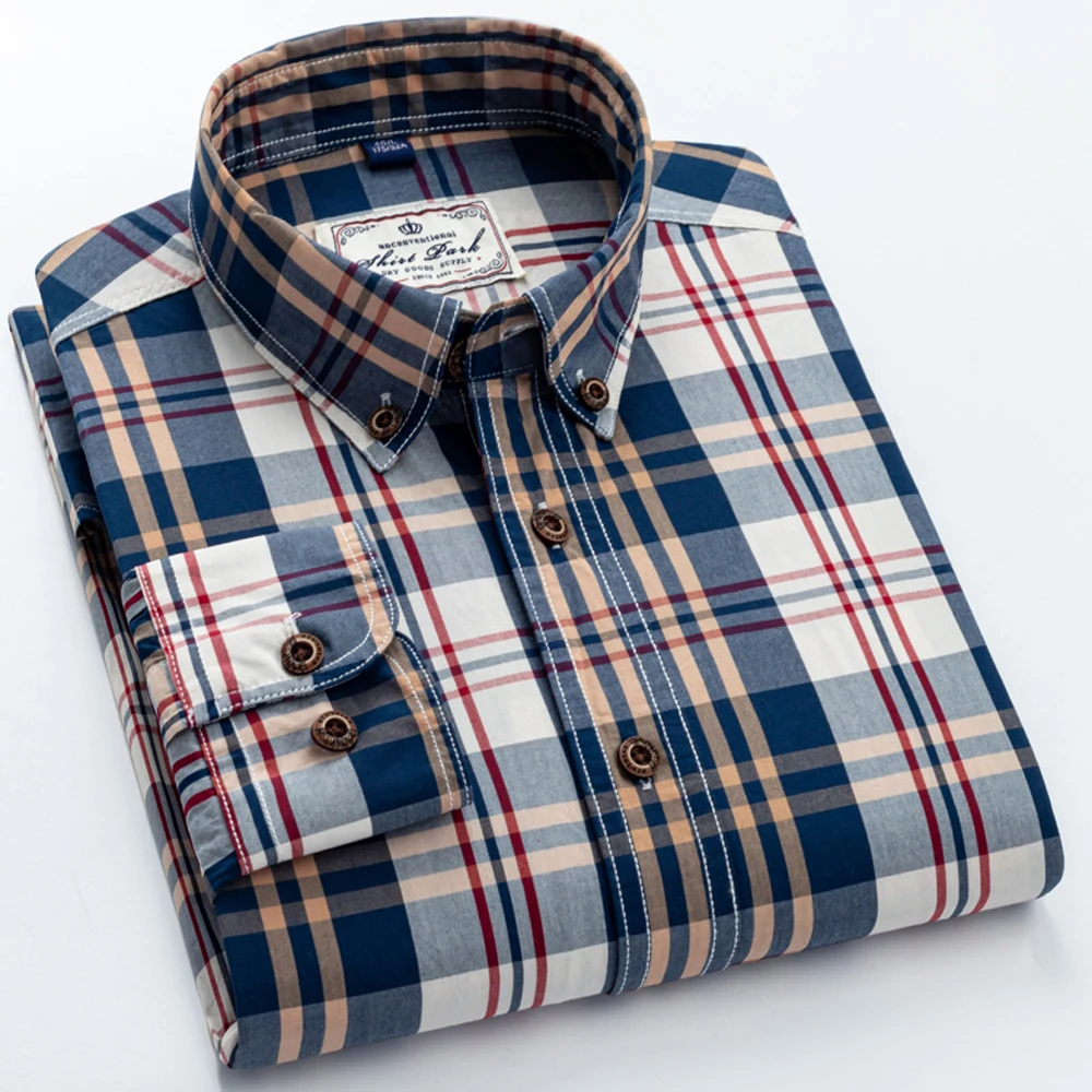 Cotton Shirt Long Sleeve Shirt Men's Cotton Plaid Long Sleeve Casual Shirt Spring Autumn Lightweight Breathable Slightly Slim Fit Button Down Shirts