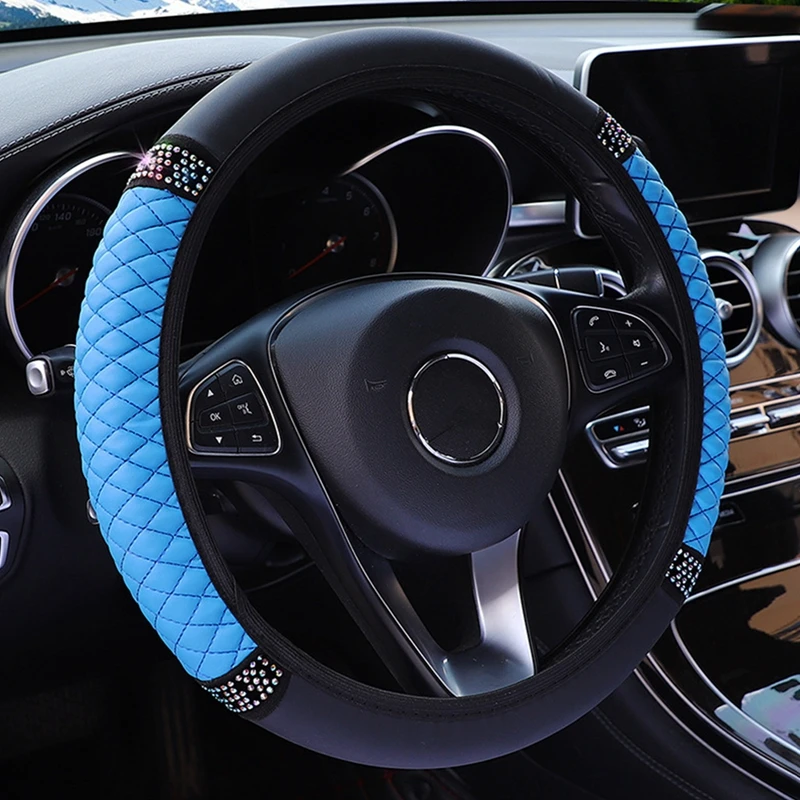Bling Bling Leather Car Steering Wheel Cover Universal Auto 37 38cm