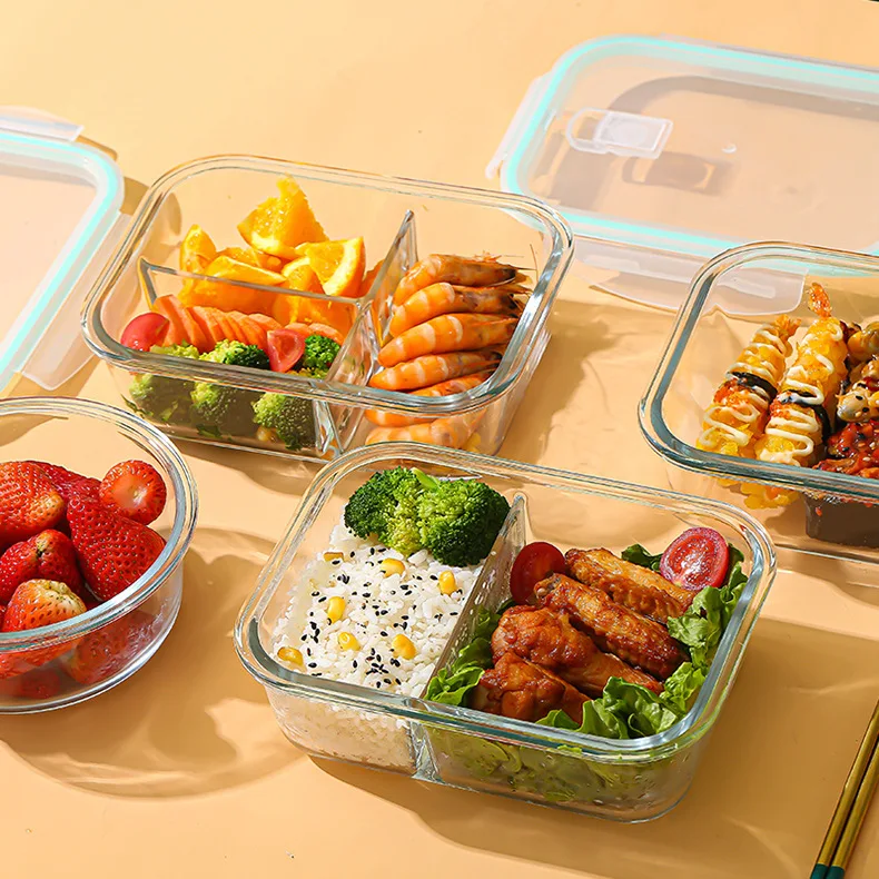 Microwave oven heating glass fresh-keeping box lunch box refrigerator bento  box transparent glass lunch box separated lunch box