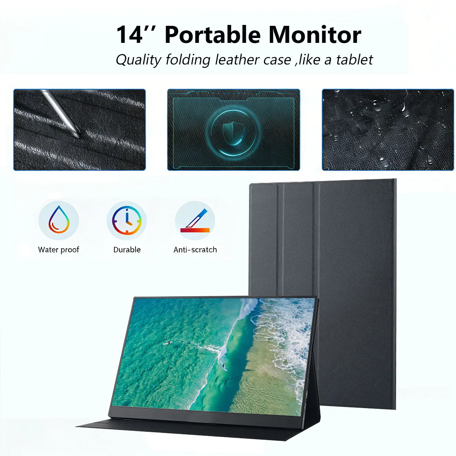 14인치 휴대용 모니터 1.2K 풀 HD PC 보조 화면 확장 모니터 게이밍 휴대용 디스플레이 (타입 C HDMI 지원)