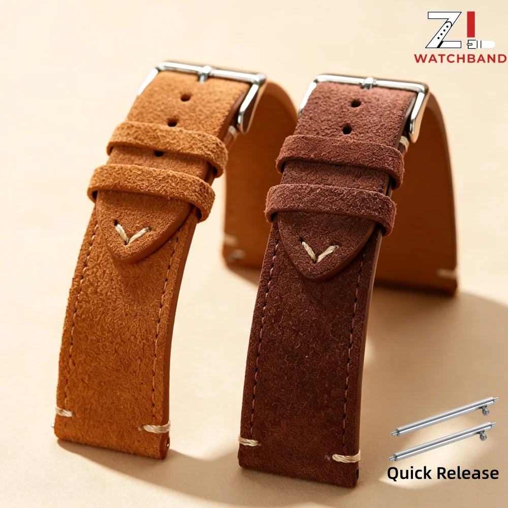Vintage Handmade Suede Leather Quick Release Watch Strap