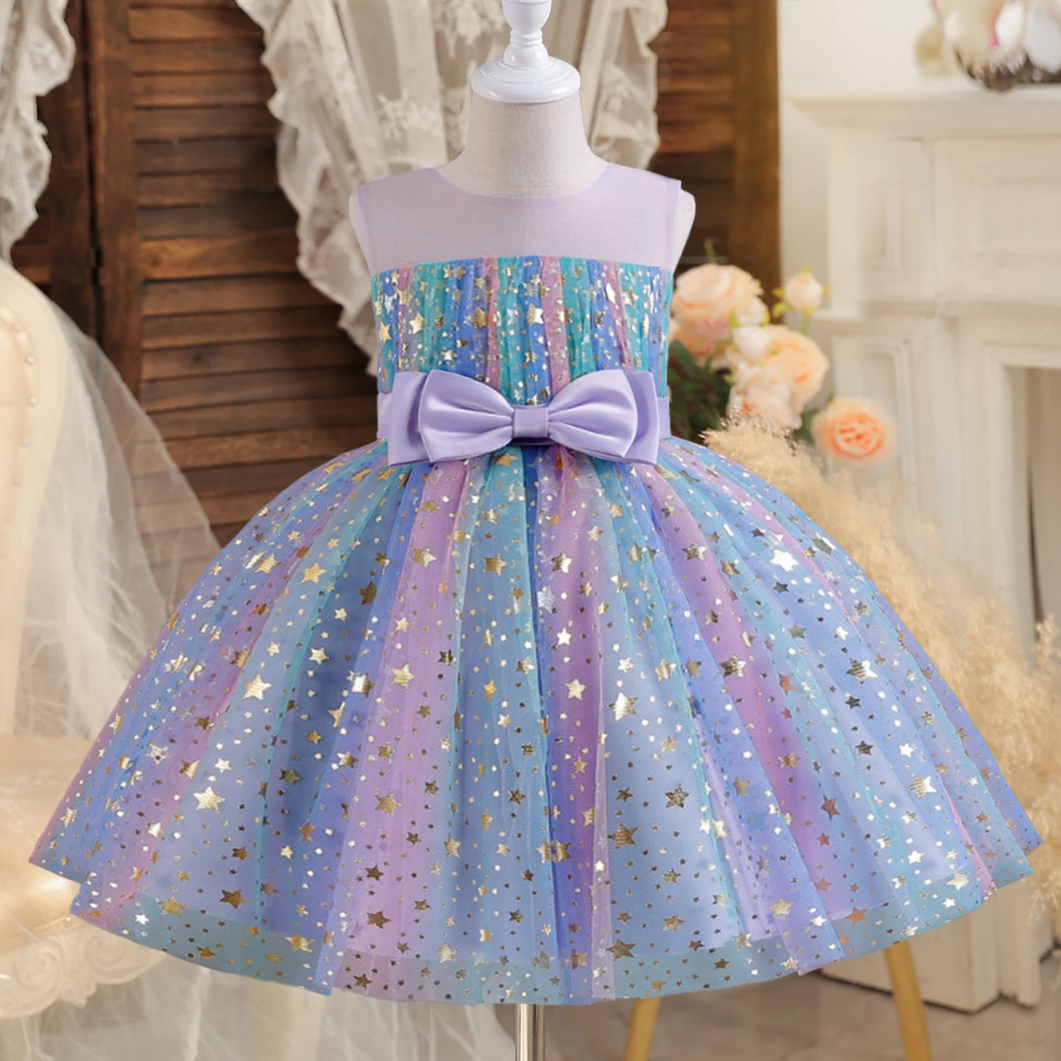 Girls Dress Rainbow Unicorn Princess Dress Cake Layers Tutu Prom Gown for Kids Wedding Evening Formal Party