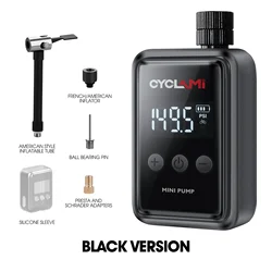 Compact Electric Air Pump with Rechargeable Compressor for Bikes, 150PSI, Schrader & Presta Valve Compatible (Black Air Pump)