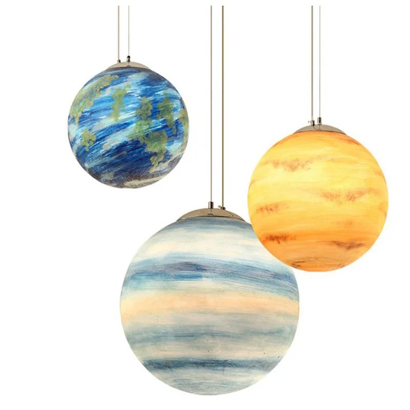 Nordic Planet Pendant Light Creative Pendant Lamp E27 Acrylic Ball Suspension Lamp Children's Room Boy Light ZM1029