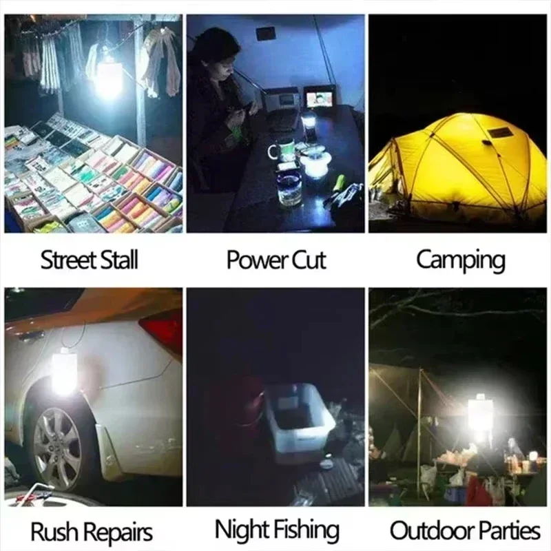 Solar Powered LED Camping Light Bulb with USB Rechargeable 200W High-power 5-speed Light Outdoor Hook Tent Energy-saving camping light portable lanterns camping lamp camping lantern