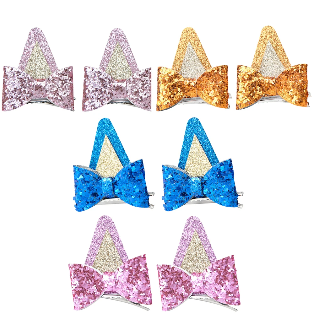 Hair Accessories Dog Ears Hair Bow Clips Toddler Kids Glitter Hairpins Children Costume Girls Bows Hairpin Halloween Party 2Pcs