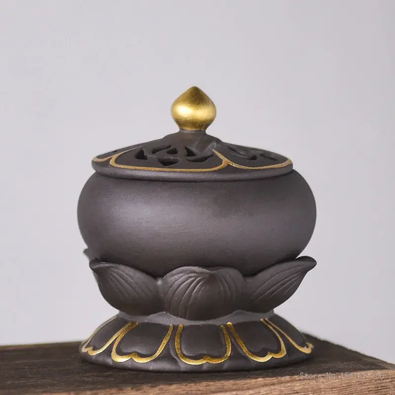 Creative Purple Sandalwood Incense Burner, Home Indoor, Chinese Zen Incense Lotus Shaped, High-end Tea Ceremony Decor, 1Pc