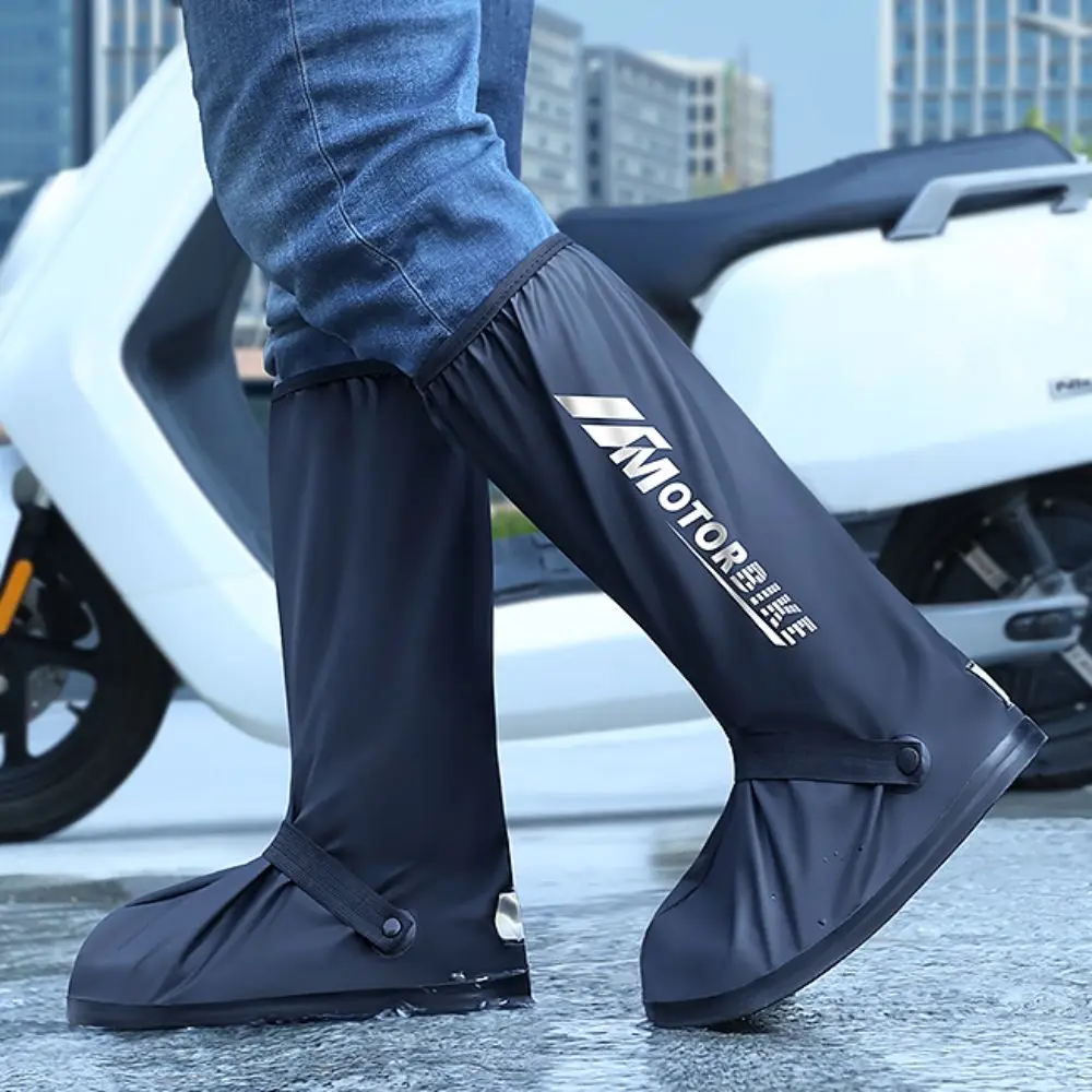 Portable Black High Tube Shoe Cover Letter Printed Zipper Rainproof Shoe Cover Non-slip Reusable Waterproof Rain Boot Motorcycle