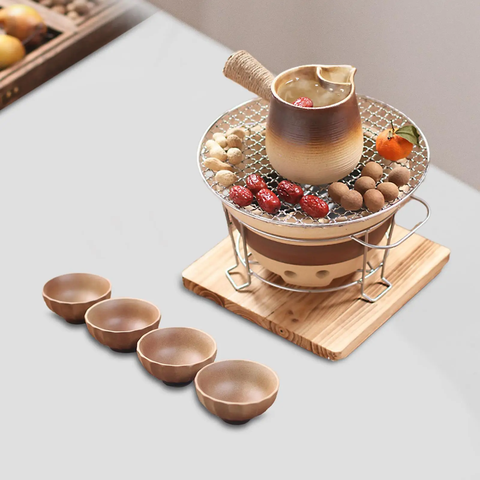 4 Pieces Ceramic Tea Cup Set Portable Petal Shape Chinese Tea Cups for Office Travel Tea Ceremony Party Cafe Green Tea