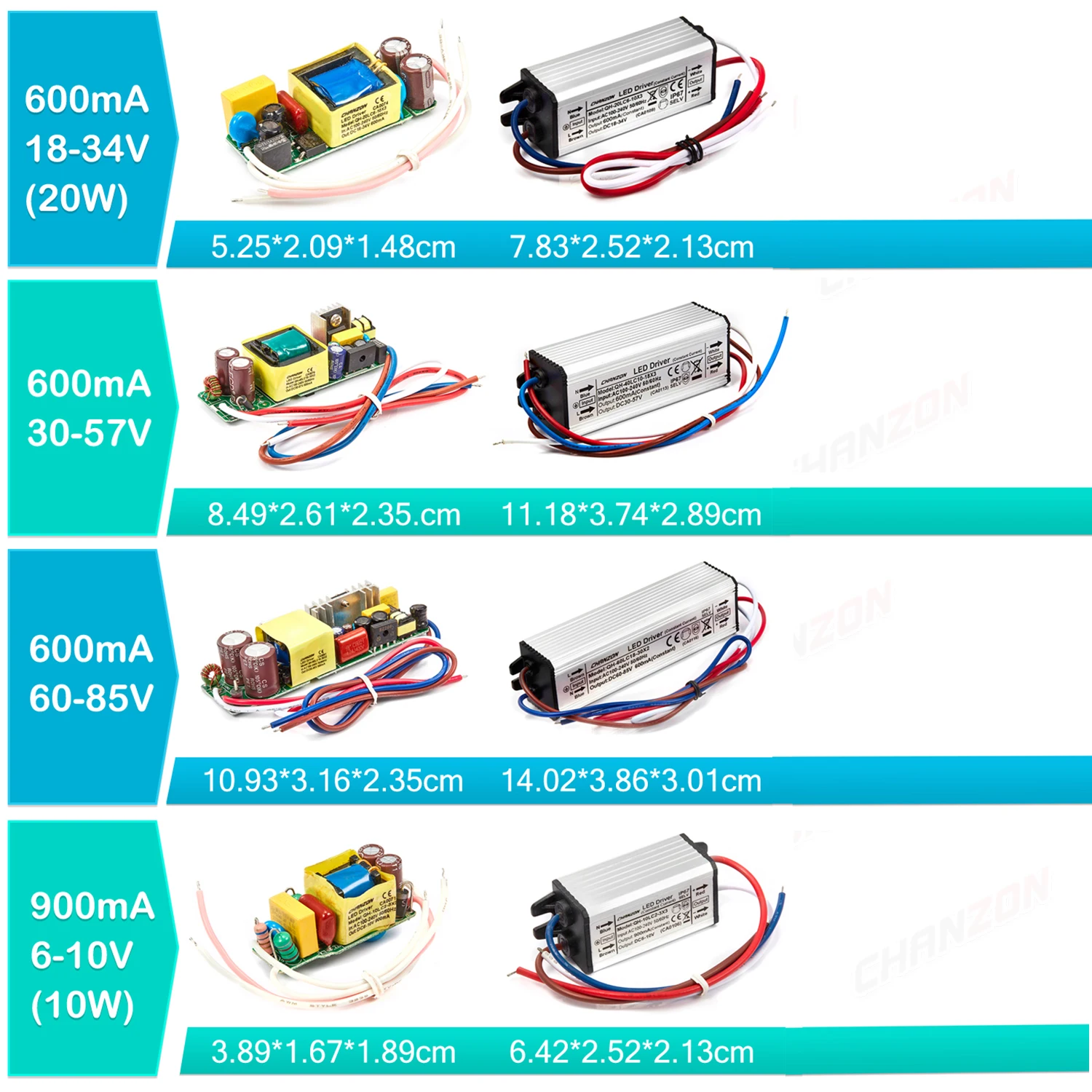 Konstantstrom-LED-Treiber, wasserdicht, IP67, 6 W, 10 W, 20 W, 36 W, 50 W, 100 W, 300 mA, 600 mA, 900 mA, 1500 mA, Netzteil, Licht-LED-Transformator – Detail 5