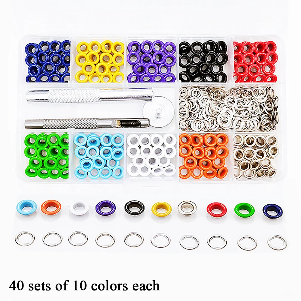 400 шт./комплект 5 мм набори латунних люверсів 10 кольорів набір пробивачів люверсів набори люверсів для ремонту штор шкіряного одягу