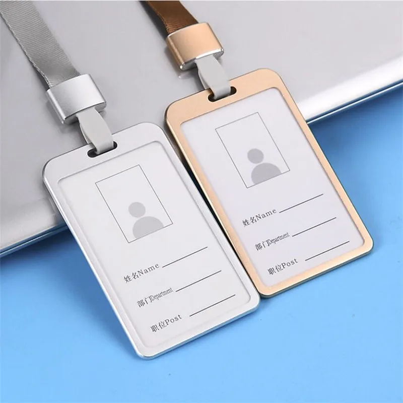 1Pcs Aluminum Alloy Work Name Card Holders Business Work Card ID Badge Lanyard Holder Men Women Metal ID Business Case 2