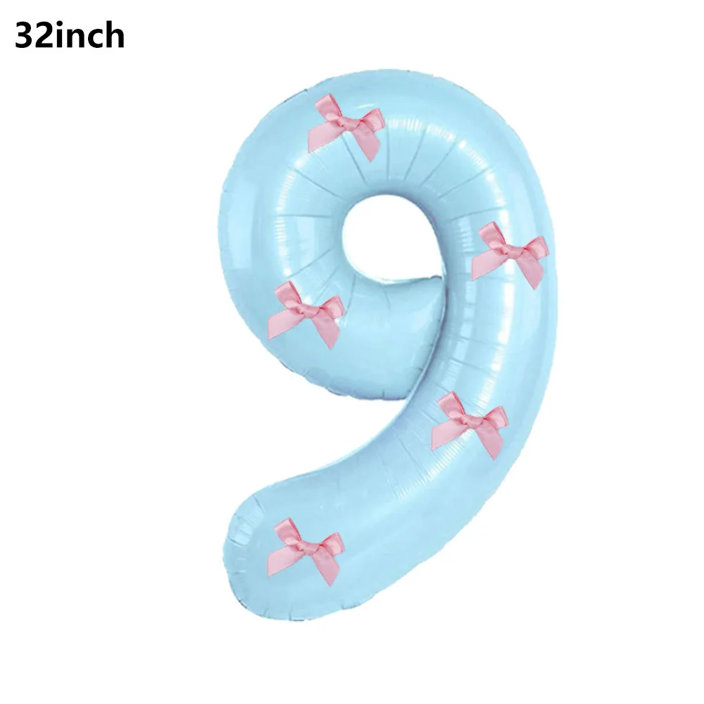 32 Blue, Pink, and Black Number Balloons with Ribbon Bows