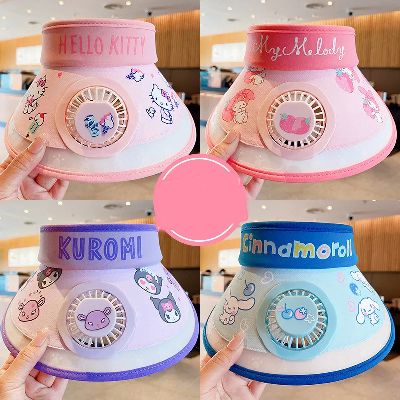 

Kawaii Sanrio Kids Sunshade Hat Hello Kittys Mymelody Cinnamoroll Kuromi Cartoon Anime Top Air Cap Summer Fan Sunscreen Hat Gift