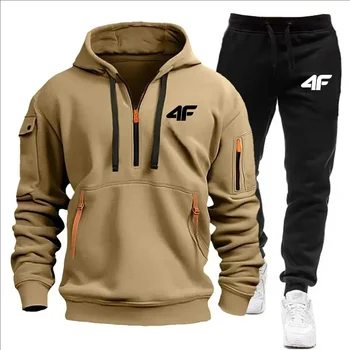 Set di abbigliamento sportivo ampio casual fitness autunnale e invernale da uomo, un set di due pezzi di pullover con cappuccio e pantaloni da jogging 1