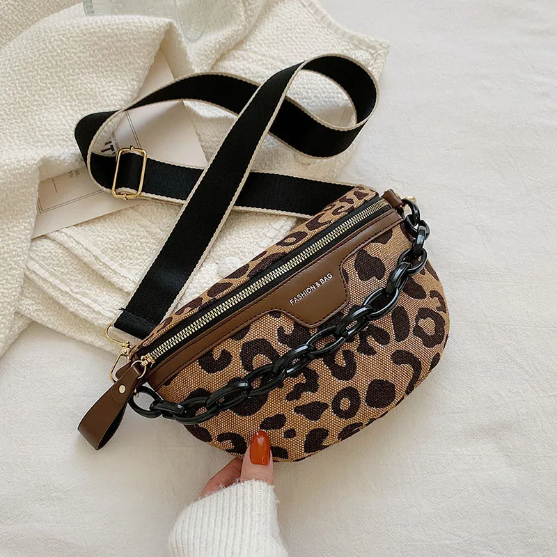 

Леопардовый узор, Женские поясные сумки на молнии, модная сумка на плечо, поясные сумки на цепочке, женские нагрудные сумки с широким ремешком через плечо для женщин