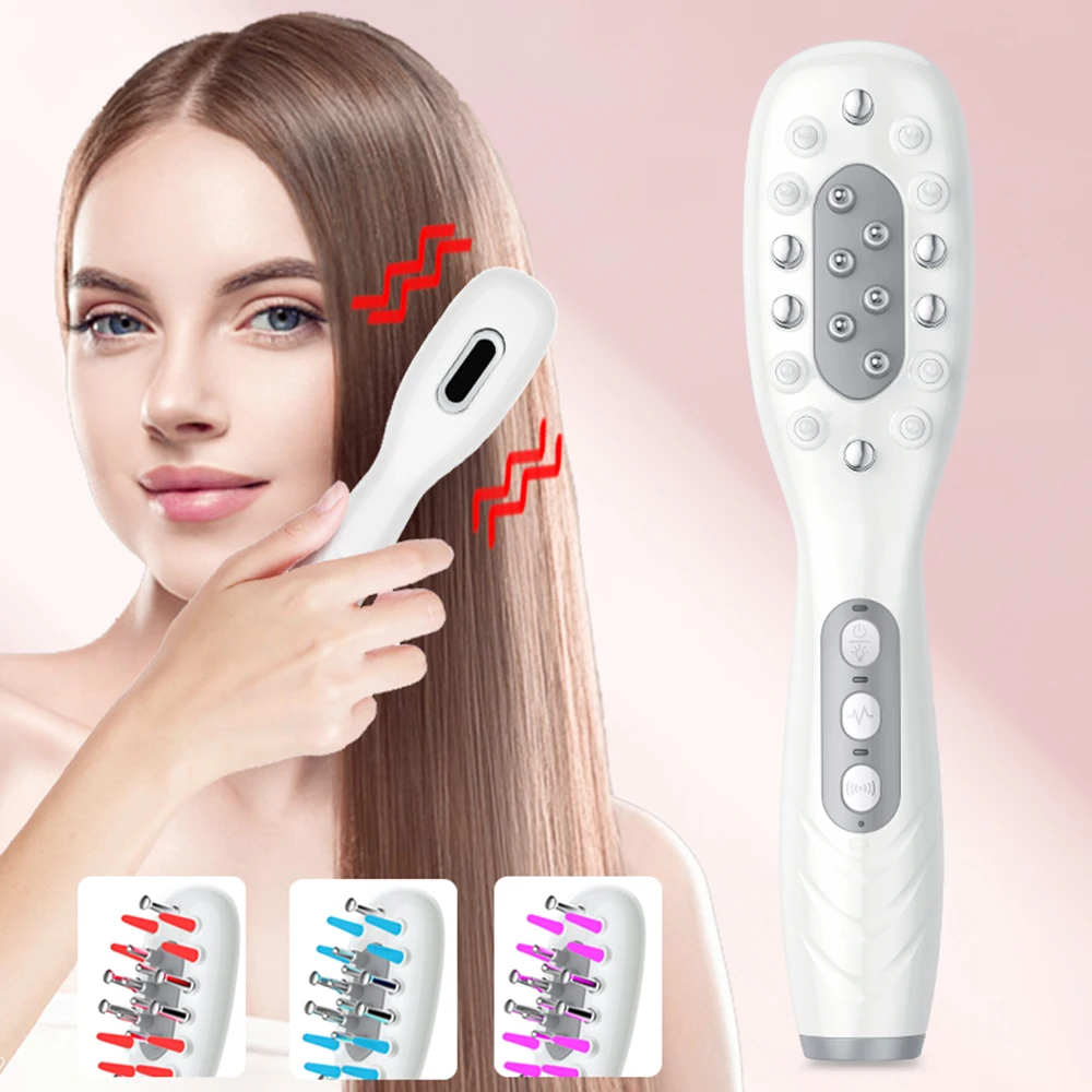 EMS Head Massage Brush Vibration Main brush Red Blue Purple LED Scalp Care Oil A