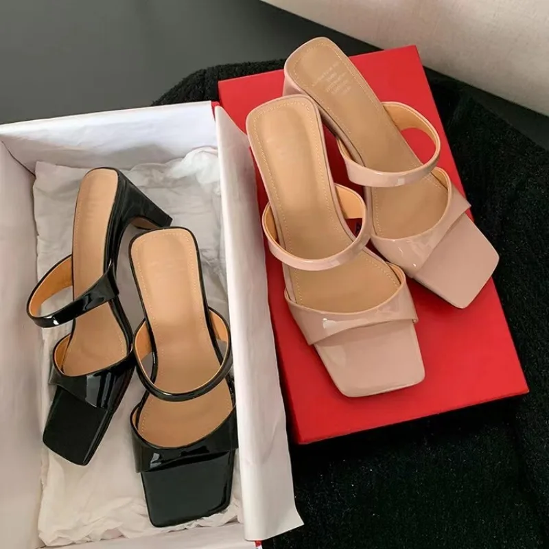 여성용 청키 힐 슬리퍼, 오픈 토, 편안한 캐주얼 슬리퍼, 패션 여성 슬리퍼, 단색, 여름