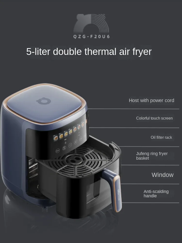 Bear 5L Air Fryer Visual Large Capacity Electric Oven Deep Frying Pan Multi-Function All-in-One Machine Flip-Free Surface 3