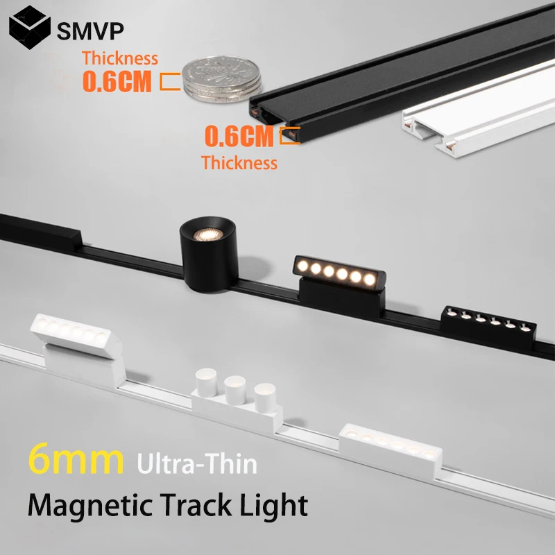 Ultra Slim Magnetic Track Light 6mm Surface Mounted Ceiling Rail Home Flood Grille Spot DC48V Modern LED Lamp Black White