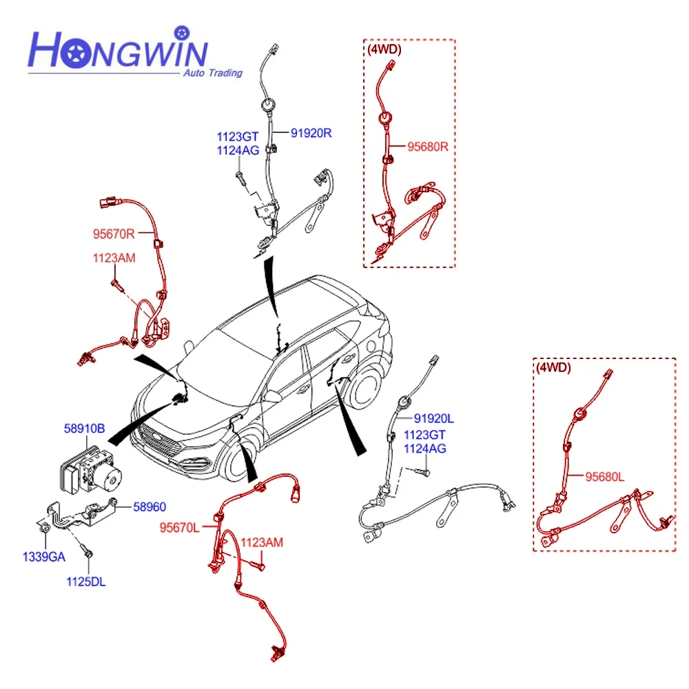 Front Rear ABS Wheel Speed Sensor Fits Hyundai Tucson 2015-4WD TCI/GDI 95671-D3000 95670-D3000 95681D3210 95680D3210