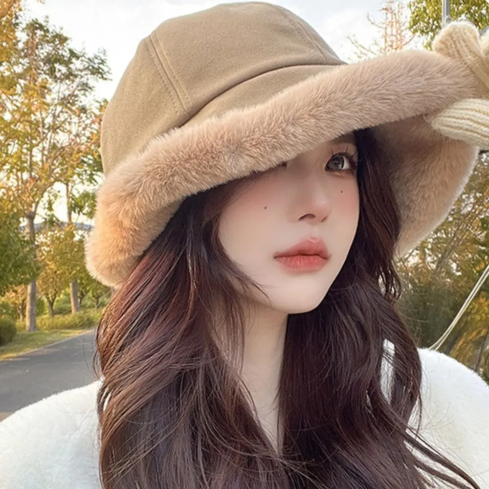 

Autumn Winter Fisherman Hats High Quality Elegant Warm Windproof Ear Protection Caps Thickened Bucket Cap Women