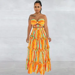 Polyester Summer African Clothes For Women Two Piece Set Dashiki Fashion Sets Long Skirt Suits Outfits Party Vetement Femme