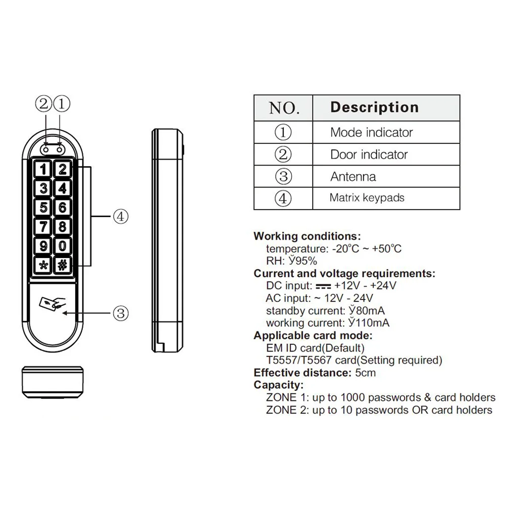 CCL RFID Standalone Access Control IP67 Waterproof Metal Keypad Mifare Card Reader Door Lock Opener Controler Watchdog Timer