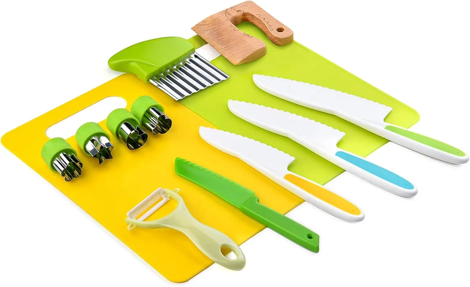 13 Pcs Montessori Kitchen Tools for Toddlers-Kids Cooking Sets Safe for Real Cooking Toddler Crinkle Cutter Kids Cutting Board 5